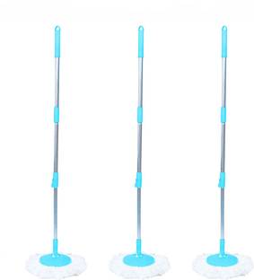 Pranay's Kleanup 3 Spin Mop Rod Stick 360 Rotating Steel Rod With 3 Refills - Pocha Wet & Dry Mop Mop