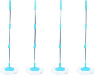 Pranay's Kleanup Combo Set of 4 Spin Mop Rod Stick 360 Full Steel Rod With 4 Microfiber Refills Mop