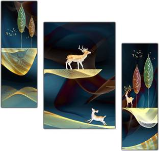 pnf Deer Art Set of 3 MDF Panel-2295- Digital Reprint 12 inch x 18 inch Painting
