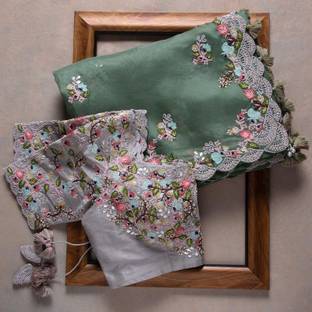 GLAMONY Embroidered Bollywood Organza Saree