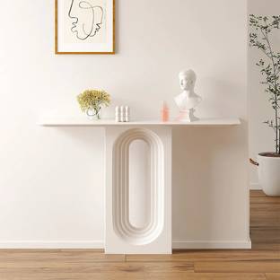 NG Decor Modern Narrow Wood White Console Table with Geometric Pedestal Entryway Table Engineered Wood Console Table