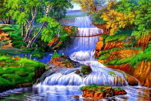 PRINTHUBS 30.48 cm Natural Waterfalls Poster for Room Home office Wall Décor (Size 12x18 Inch)S16 Self Adhesive Sticker