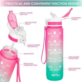 Ashmi Unbreakable Silicone Water Bottle 1 Liters with Motivational Time Marker 1000 ml Bottle