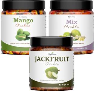 Relishta Jackfruit Mango & Mixed Pickle Kathal ka Achar (3x250G)Premium Less Oil Homemade Jackfruit Pickle