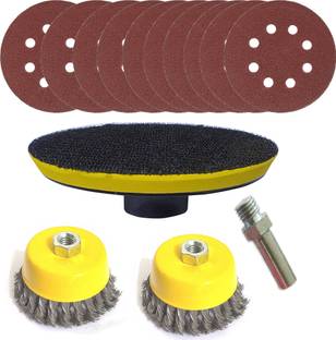 DUMDAAR 5inch Backing pad and 10pc Sand paper with Bolt & 2pc Twisted cup brush 3" Wood Polisher