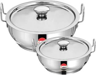 Camro KADHAI Induction Bottom with LID Set of 2 (14 No/16 No) Kadhai 26 cm, 29.5 cm diameter with Lid 3.4 L, 5.5 L capacity