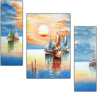 pnf Hand Painting Landscape Scenery Set of 3 MDF Panel-1408- Digital Reprint 12 inch x 9 inch Painting