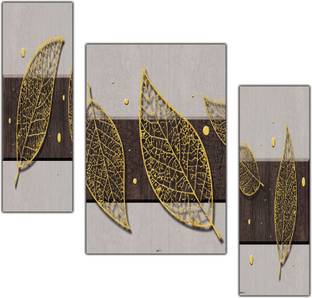 pnf golden leaves Set of 3 MDF Panel-2297- Digital Reprint 18 inch x 12 inch Painting