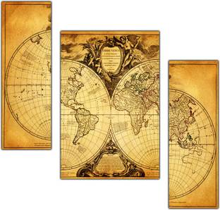 pnf World map antique Set of 3 MDF Panel-1210- Digital Reprint 18 inch x 12 inch Painting