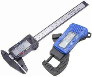 GoodsBazaar 2pc Combo Plastic Body Digital Vernier Caliper Thickness Micrometer Screw Gauge 6" 150mm Carbon Fiber Composite Ruler Electronic Vernier Caliper Thickness Tool Digital Caliper