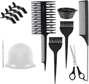 QEQEQ 10Pcs Hair Dye Kit,Color Brush And Bowl ,3 Sided Comb Wide Tooth,Highlighting Cap, Scissor & 4 Crocodile Hair Clips, Hair Kits