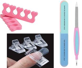 Ajora combo nail art nail clip setnail filer & buffer nail separtor ( set of 4 items)