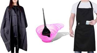Adhvik Combo Of Hair Dye Bowl With Brush, Black Pocket Apron And Hair Cutting Sheet Hair Accessory Set