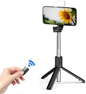 Wanzhow R1s Bluetooth Extendable Selfie Stick LED Light with Wireless Bluetooth Remote Monopod, Tripod, Tripod Bracket, Tripod Kit