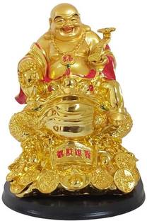 Goodmarts Feng Shui Laughing Buddha Sitting on Money Frog Statue for Money & Good Luck Decorative Showpiece  -  30 cm