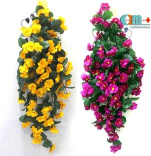 OM COLLECTIONS Artificial Creepers hanging flower Yellow, Purple Daisy Artificial Flower  with Pot