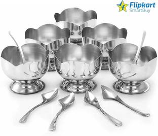 Flipkart SmartBuy Stainless Steel Dessert Bowl Ice Cream Cups, Ice Cup, Steel Ice Cream Cup With 6 Spoons