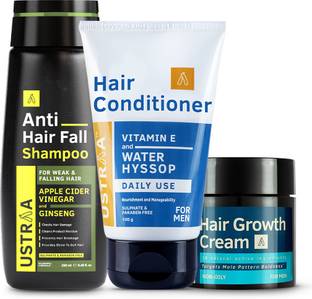 USTRAA Hair Growth Cream - 100g, Anti Hair Fall Shampoo - 250ml & Daily Use Conditioner - 100g