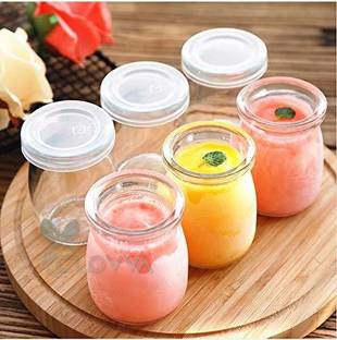 Miral Enterprses (Pack of 6) Glass Jars Pudding Jars with Lid Replacement Glass Jars for Yogurt Maker Glass Set Water/Juice Glass
