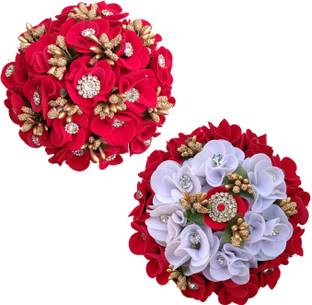 Hogtong Artificial Red White  Juda Accessories For Wedding (Pack of 2) Hair Extension