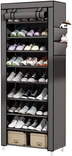 KOnline Multipurpose 9 Tier Rack Shoe/Clothes/book stand Rack with cover -Grey Plastic Collapsible Shoe Stand