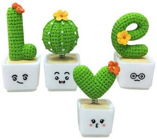 BHOOLU&GOOLU Artificial Cactus Shaped Adornments Decorative Bonsai - Theme - Love (4Pcs) Decorative Showpiece  -  4.5 cm