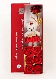 Fashion Bizz Teddy with Roses Combo Set Red Rose Artificial Flower
