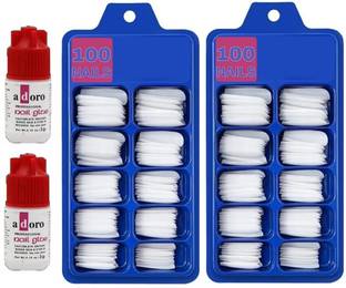 Facejewel Nails Set With Glue Nails Set Of 100 Pcs and Artificial Nail Glue (Pack of 2) WHITE