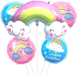 Shopperskart Printed RAINBOW 5PCS FOIL for kids/adults party Decoration Balloon Bouquet