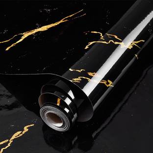 Amulakh 15 cm Black Marble Wallpaper Sticker Self Adhesive Vinyl Countertop Peel Door Wardrobe Self Adhesive Sticker