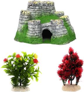 Jainsons Pet Products Aquarium Decoration Fish Tank Plastic 2 Plant with 1 Aquarium Decor Ornaments, Aquarium Plant Anchor