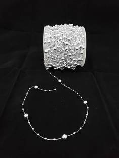 3A Featuretail 10 Mtr Silver Faux Pearl Beads Chain 3 mm for Jewelry Making, Garments, Crafts