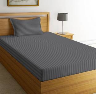 New leaf 220 TC Cotton Single Striped Fitted (Elastic) Bedsheet