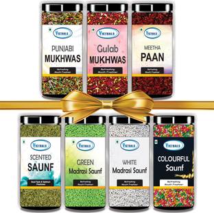 Victuals Combo of 7 Mukhwas Saunf, Colored Saunf, White Saunf, Green Saunf, Gulab Mukhwas, Punjabi Mukhwas, Meetha Paan Mouth Freshener