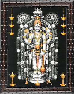 Indianara Lord Guruvayurappan Painting (4307GB) -Synthetic Fame, 10 x 13 Inch Digital Reprint 13 inch x 10.2 inch Painting