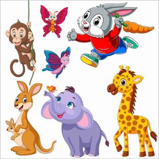 Printart 40 cm Lion, Elephant, Butterflies Animals Wall Sticker kids room (65 cm X 50 cm ) Removable Sticker