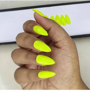 AMOK STORE fake nails with glue, nail extension tips ,press on nails for women's, 12 ps/set Yellow