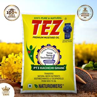 TEZ Premium PT3 Kachchi Ghani - 100% Pure and Natural, Good for Heart - Mustard Oil Pouch