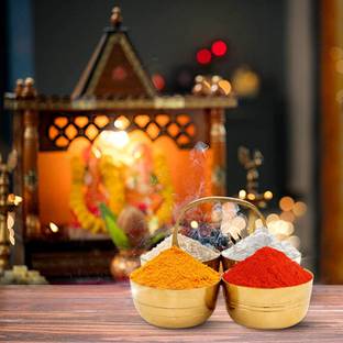 Shubhkart Haldi, Kumkum, Chawal & Abhir Set Brass