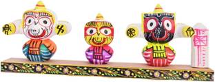 Real Craft Lord Shree jagannath,Balabhadra,maa Subhadra in Wooden Stand 8x7.5x3.5 Cm Decorative Showpiece  -  7.5 cm