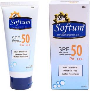 SOFTUM Sunscreen - SPF 50 PA+++ physical broad spectrum coverage UVA/UVB sunscreen gel pack of 1