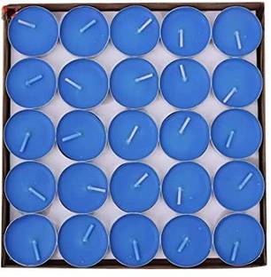 Saubhagye Unscented Tea light candles (Blue, Pack of 50) Candle