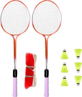CLOVERBYTE Multicolour Badminton kit Set Of 2 Piece Racquet with 6 Piece Plastic ShuttleCock And Badminton Net Badminton Kit