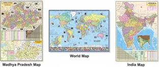 (Pack of 3 MAPS) MADHYA PRADESH STATE POLITICAL ENGLISH MAP, INDIA POLITICAL ENGLISH MAP. AND WORLD POLITICAL ENGLISH Map Size : 100x70 Centimeter (40"x28" inch). With Important Fact and Figure. Ideal Map For Aspirant of UPSC , PCS , SSC , RAILWAY Exam and Other Competitive Exam Paper Print