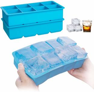Zeinwap Ice Molds for Making 8 Large Ice Cubes for Whiskey, Cocktails Multicolor Silicone Ice Cube Tray