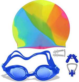 FerxiicExpo 100% Silicone Swimming kit of Goggles,Cap,earplug noseplug Set for All Age Group Swimming Cap