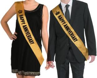 hubops Happy Anniversary Sash for Party Decoration Combo Pack Gold
