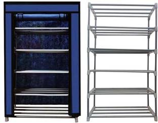 KOnline Metal Collapsible Shoe Stand (Blue, 5Shelves, Metal Collapsible Shoe Stand