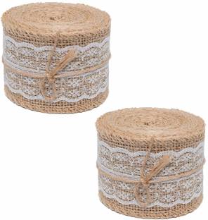 3A Featuretail Jute White Lace Burlap Craft Ribbon for Vintage Wedding Home Decor Trim Tape