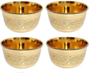 A&H Brass Cereal Bowl Brass Floral Bowls for Dinnerware,Serveware Katori -200 ML -( Pack of 4 pc )